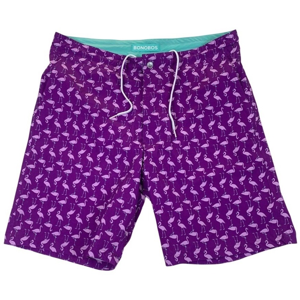 Bonobos Mens Flamingo Print Swim Trunks Purple 9 Inch Inseam Size‎ 34
